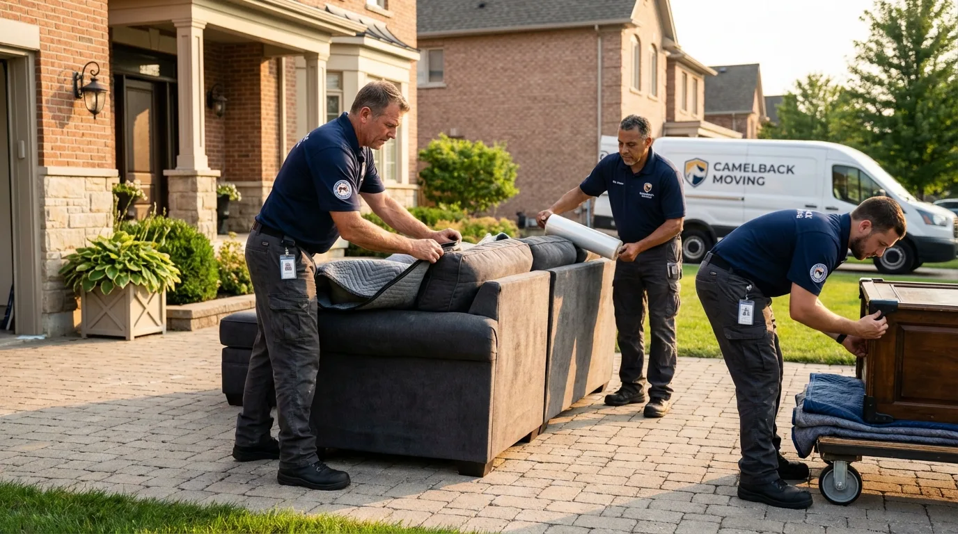 Large estate moving crew wrapping furniture in Aurora, MN