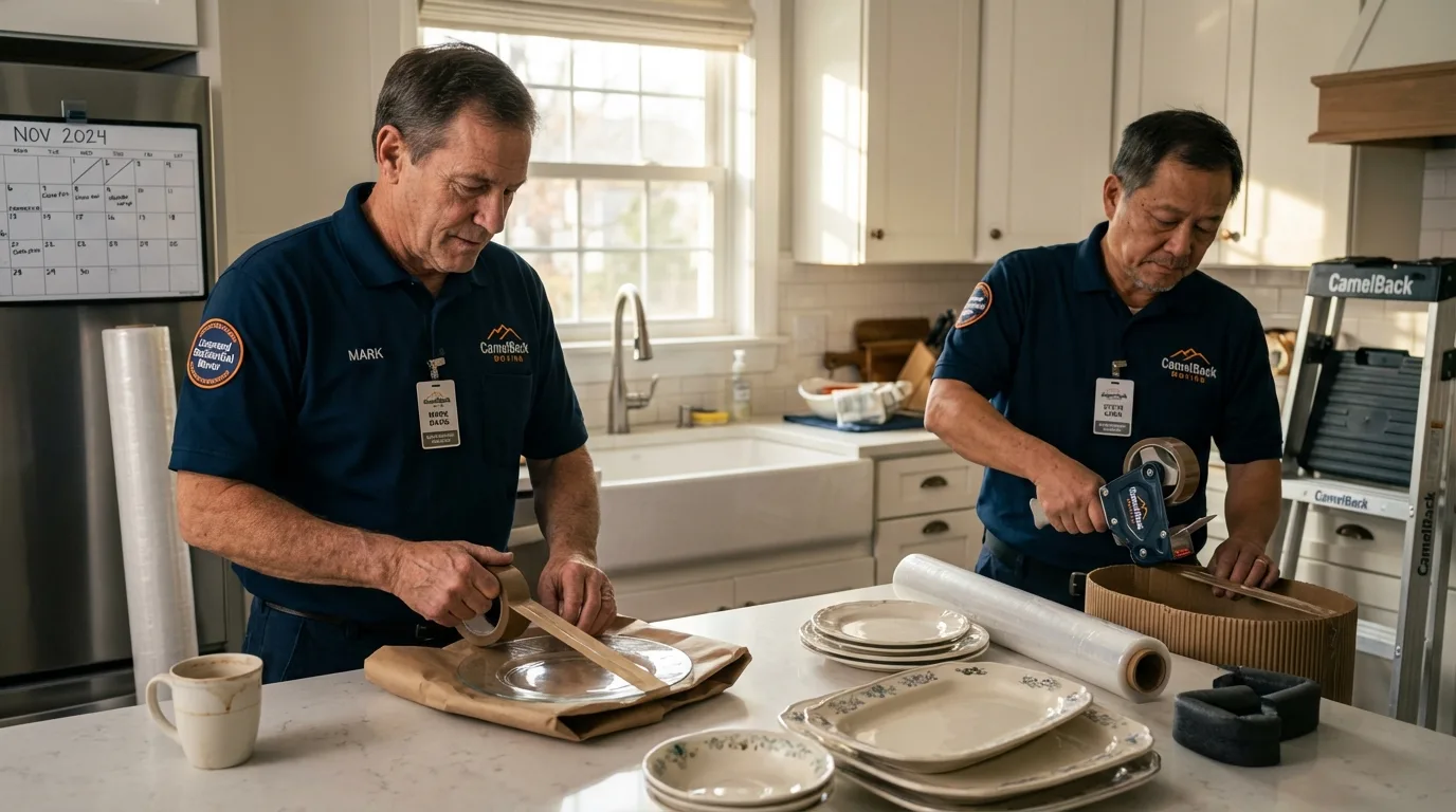 Professional crew packing kitchen dishware in Aurora, MN
